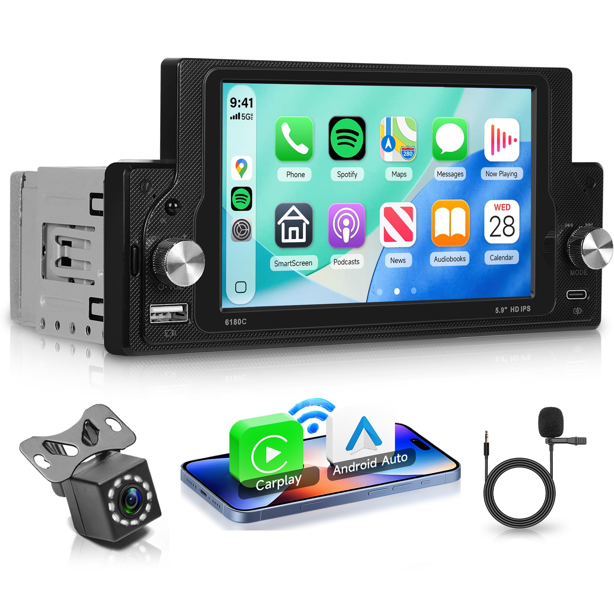 Amazon.com: Rimoody Single Din Car Stereo Wireless Carplay Android